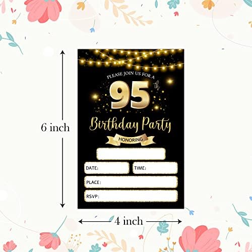 RLCNOT 95 Születésnapi Meghívók, Kártyák Borítékok Készlet 20 - a Klasszikus Fekete-Arany Szülinapi Meghívókat a Tini, Felnőtt, Férfi,