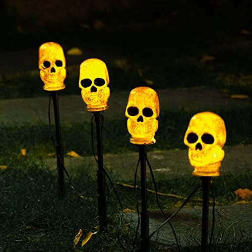 Halloween Dekoráció Fények Koponya Tét Fények Halloween Fények String, 6FT x 4 LED Vízálló, Csontváz, Koponya Út Fények a Kertben, Udvaron