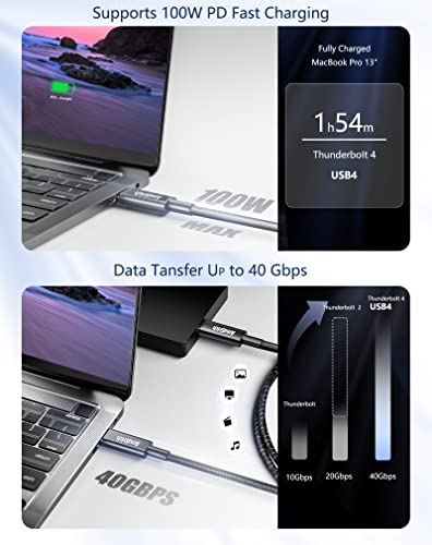 Amasrich Thunderbolt Kábel 4-USB4-3.3 FT / 1M, 100W / 40Gbps, 8K displayport, C Típusú Kompatibilis Thunderbolt 3/2, USB-C-USB-C-UL/FCC