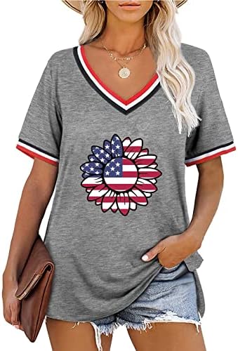 Női Amerikai Zászló Grafikus Nyomtatott Blúz Függetlenség Napja T-Shirt Rövid Ujjú Felsők Nyári Póló