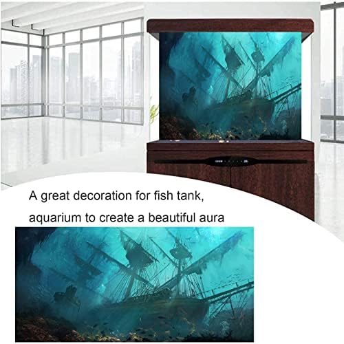 HIATTO Akvárium Poszter, 3D-s Hatás Fish Tank Matrica Mély Tengeren Hajótörés Háttér Matrica Sűrűsödik PVC Ragasztó Statikus Ragaszkodnak