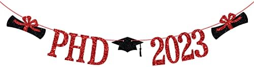 PHD Banner a 2023 Ballagás Dekoráció, Gratulálok PHD, Orvos, Diploma Érettségi Party Dekoráció Vörös Csillám