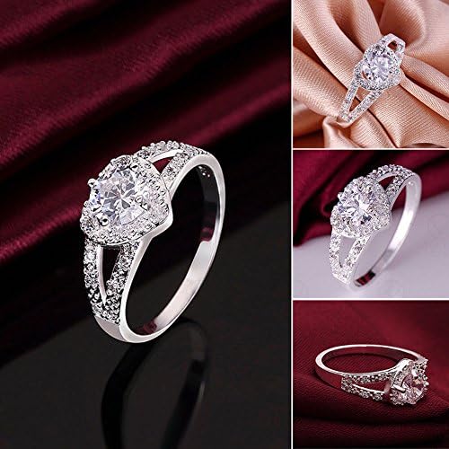 BYIA Ezüst Gyűrű,Lady Divat Szív Alakú Szerelem jegygyűrű Ékszer Nők számára (Ezüst, 9)