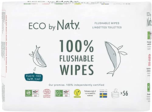 Eco által Naty Flushable Baba Törlőkendő - Compostable, mind a Növényi Alapú Törlőkendő, Kémiai-Ingyenes Hipoallergén Baba Törlőkendő