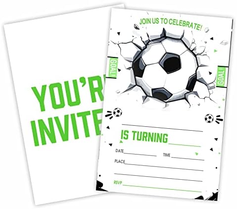 A Futball A Téma Szülinapi Meghívókat, Foci Cél！Szülinapi Buli Meghívni Kártyák（20-Ig) A Borítékokat, Töltse Ki A Stílus Kérd Meg A Kártyákat