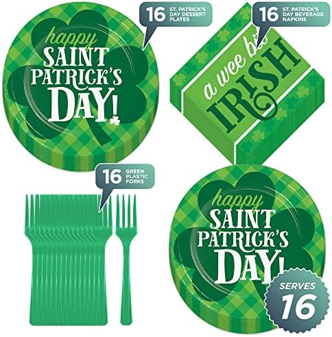 HOME & RICSAJ St. Patrick ' s Day Party Hangulatos Zöld & Arany Lóhere Alakú, 8 Inch Papír Tányért, s Ír-szerű Ital Szalvéta