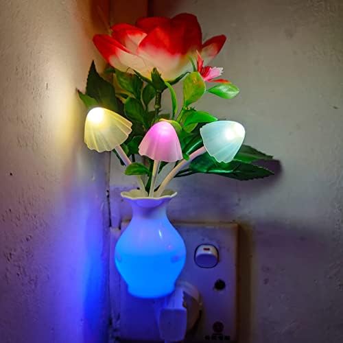 AUSAYE Érzékelő LED-es Éjszakai Fény Plug-in Éjjeli, színváltó Rózsa Virág Gomba Éjszakai Fény, a Gyerekek, Felnőttek, Hálószoba, Fürdőszoba,