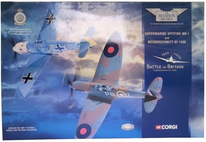 Corgi Battle of Britain 2 Gép Beállítása, Spitfire MK.I & Messerschmitt BF 109E 1/72 FRÖCCSÖNTÖTT Repülőgép Előre elkészített Modell