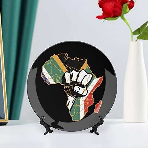 Fekete Hatalom Afrika Ököl Térkép porcelán Díszítő Tányér Kerek Kerámia lapok Kézműves Display Állvány Home Office Fal Vacsora Dekoráció