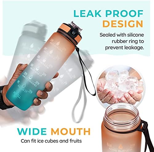 SOLARA Törhetetlen Szilikon Víz Üveg 1 liter a Motivációs Időt Jelölő, Szivárgásmentes Tartós BPA-Mentes Nem-Toxikus, vizes