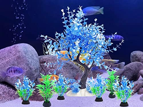 Vtapliea Akvárium, akvárium Dekoráció, Kék Műanyag, Fa, 6 Pack Kis Mesterséges Akváriumi Növények számára Meghatározott Betta