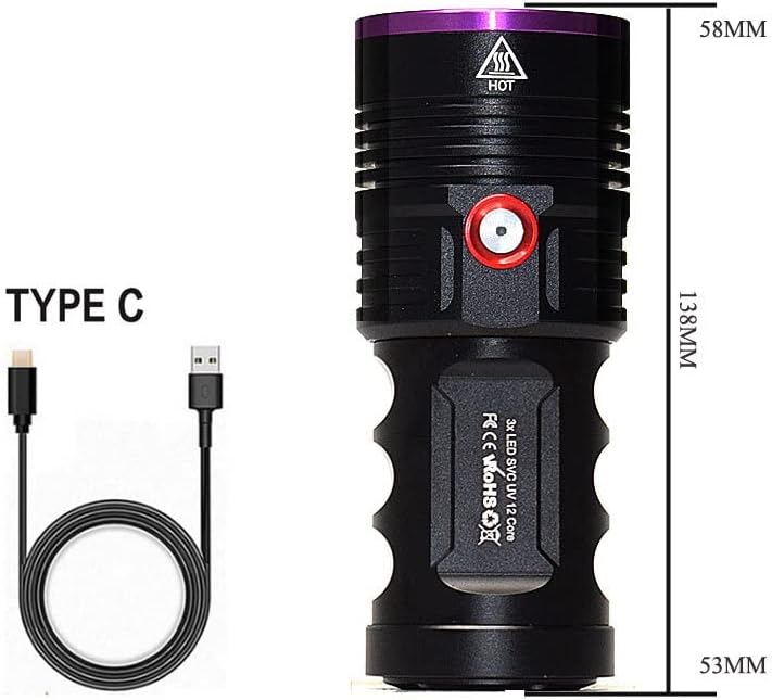 60W 365nm UV Black light Lámpa Szűrt BlackLight USB-C az Újratölthető Szakmai Ellenőrzés NDT Érzékelő, Kisállat Vizelet, Ásványi, Fluoreszkáló