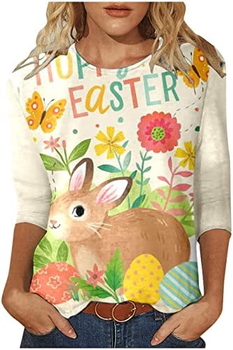Boldog Húsvéti Pólók Női Nyuszi Grafikus Felső 3/4-Es Ujjú Alkalmi Póló Plus Size Ing Keresztény Blúzok