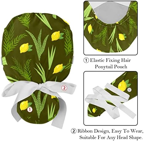 Növény Citrom Citrus 2 Db Állítható Bouffant Kalapok Gombokkal, Hajpánt Szalag Fejét Nyakkendő Kiterjed