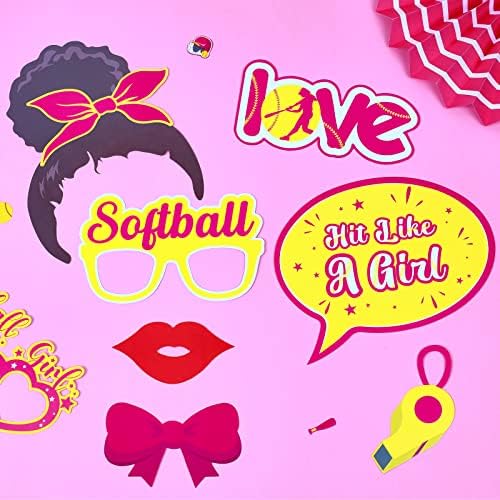 26 Db Softball Fotó Kellékek - Softball Szülinapi Dekoráció, Lányok, Rózsaszín, Sárga Sport Játékos babaváró Party Kellékek Beltéri
