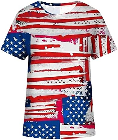 Amerikai Zászlós Póló Női július 4. Függetlenség Napja Nyomtatás Alkalmi Kerek Nyakú, Rövid Ujjú Pulóver Nyári Felsők