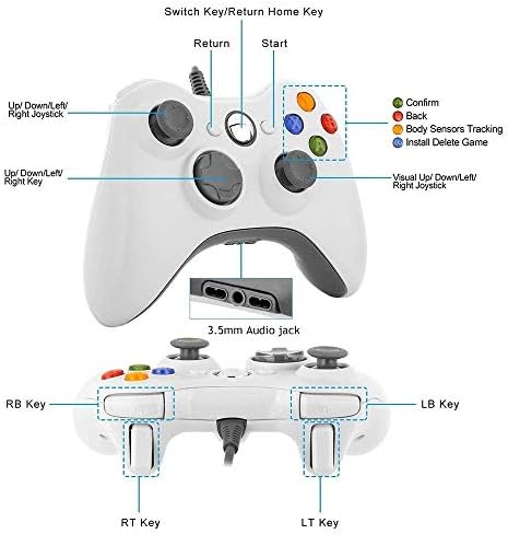 Reiso Xbox 360 Controller, 7.2 ft USB Vezetékes Vezérlő Gamepad Kompatibilis a Microsoft Xbox 360 & Slim 360 PC, Windows 7 (Fehér) (Felújított)