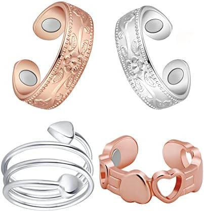 Feraco 4 Db Mágneses Réz Gyűrűk a Nők,99.99% Tisztaságú Mágneses Gyűrű,Réz Gyűrűk a Nők az Ízületi gyulladás illetve a Közös,Lympha,Állítható