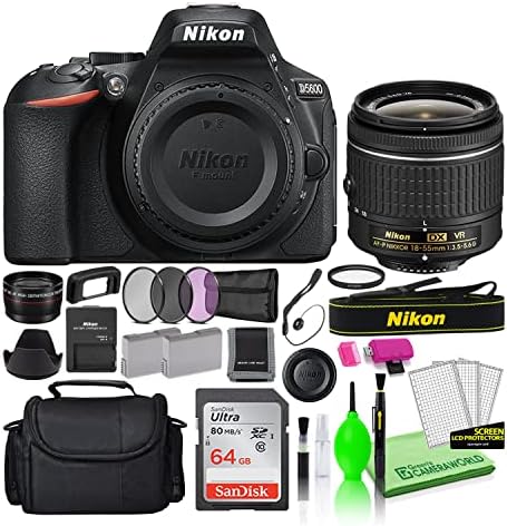 Nikon D5600 24.2 MP DSLR Digitális Fényképezőgép AF-P DX 18-55mm Objektív (1576) Deluxe Csomag -Tartalmazza - 64GB Sandisk SD Kártya