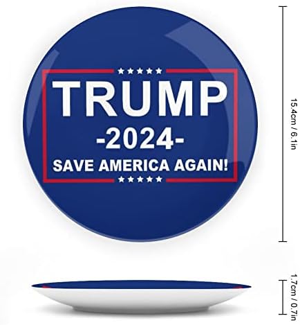 Trump 2024 Mentés Amerika Megint Vicces porcelán Díszítő Tányér Kerek Kerámia lapok Kézműves Display Állvány Home Office Fali