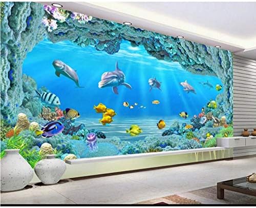 Clhhsy Vízálló, Levehető, Egyéni Hd Nagy Víz alatti Világ Korall Lyuk 3D-s Nappali Tv Háttér Fal Akvárium Háttérkép-450X300Cm