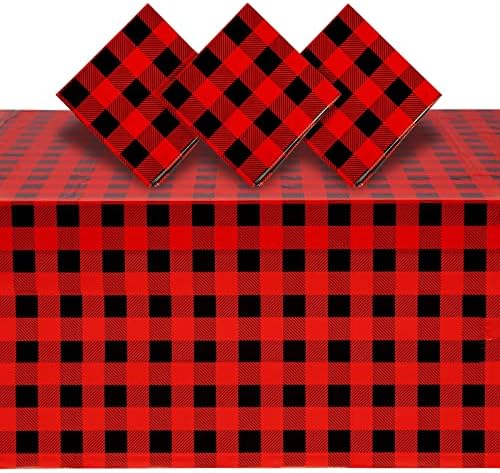 KÉK PANDA 3 Csomag Buffalo Kockás Műanyag Terítő a Favágó, Szülinapi Parti Dekoráció, Eldobható Piros, illetve Fekete Asztalt Borító (54