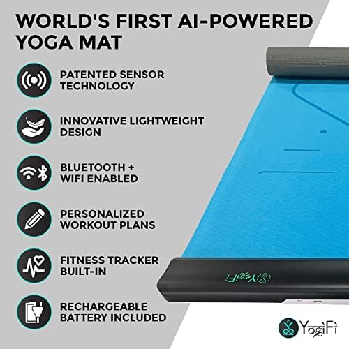 YogiFi Okos Yoga Mat - AL Hajtott Könnyű Utazási Jóga Matt - Gym & Haza Csúszásmentes Edzés & Gyakorlat Pad w/Mesterséges Intelligencia,
