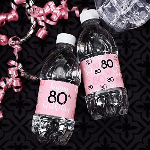 Rózsaszín, Fekete, Fehér Szülinapi Party vizes Palack Címke - 24 Vízálló Papír - Elegáns Születésnapi Party Kellékek (80 éves)
