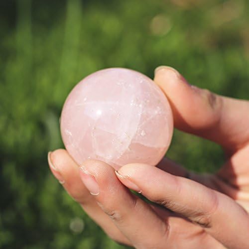 HongJinTian Természetes Rock Rose Quartz Crystal Csiszolt Golyó Gömb Természetes Drágakő Labdát Szabad Állni (Rose, Crystal, 47mm)