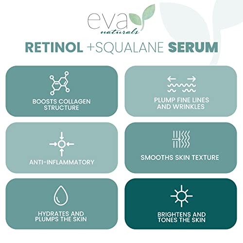 Eva Naturals Anti-Aging 1% Retinol Szérum Arc - Granactive Retinoid a Squalane Sötét Foltok, Vonalak & Ráncok - Kollagén