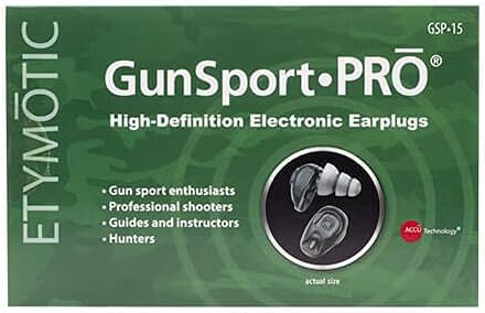 Etymotic GunsportPRO Füldugó, Elektronikus hallásvédő Célja a Vadászok, Lövészek, valamint Fegyvert Rajongók, 1 pár, Fekete