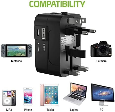 Utazási USB Plus Nemzetközi Adapter Kompatibilis Videocon Infinium X40 Pro Világszerte Teljesítmény, 3 USB-Eszközök c típus, USB-A Közötti
