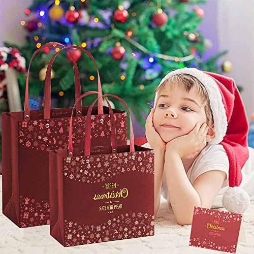 CXSBABY 4DB Karácsonyi Ajándék Táskák, Újrafelhasználható Karácsonyi ajándékcsomagot fogantyúval Ajándékok Csomagolására