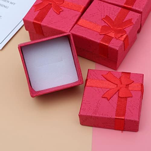 Zerodeko Esküvői Dekor Karton Papír-Ékszer Doboz Tér: 24pcs Piros Gyűrű Csomag Doboz Kocka Gyűrű Ajándék Doboz Bowknot Szalag