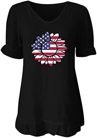 Július 4-én Tshirt a Nők USA Zászló Nyári Alkalmi, Rövid Ujjú Legénység Nyak Pólók Csillagok, Csíkos Nyakkendő-Festék, Kényelmes