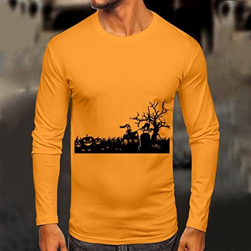 XXBR Halloween Felsők Férfi ruházat, Férfi Boldog Halloween Kísértetjárta Házban a Nyomtatás Hosszú Ujjú Legénység Nyak Slim Fit Muscle