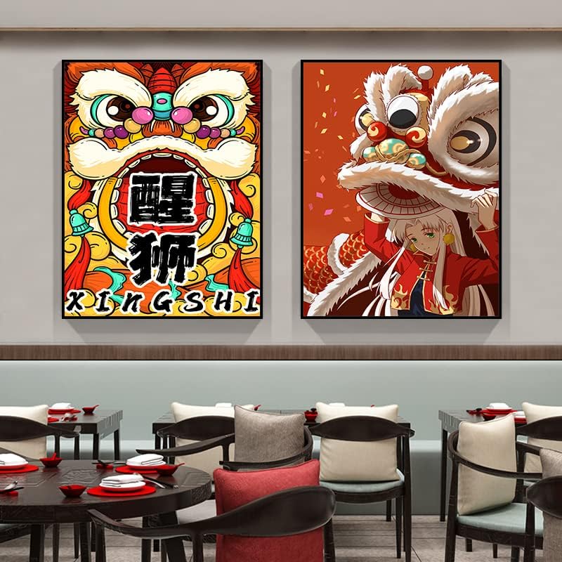 Nemzeti dagály díszítő festés új Kínai oroszlán oroszlán tánc hotel fali dekoratív fali festmény az étteremben falon festmény ünnepi fal festés