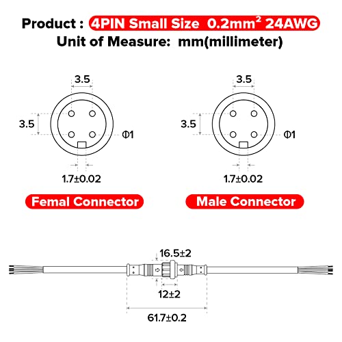 BTF-VILÁGÍTÁS 5DB 3.28 ft 1meter 4 Pin 24AWG IP65 Hosszabbító Kábelt a Férfi, mind a Női Csatlakozókkal Mindkét Végén Egyetlen Szín RGB 5050