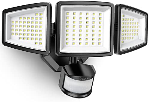 Lepro LED Biztonsági lámpa, Kültéri Mozgásérzékelő Lámpa, égő Lámpákkal, 3 Állítható Fej, 270° - os, Széles Megvilágítási Szög, 27w jelű 3200LM