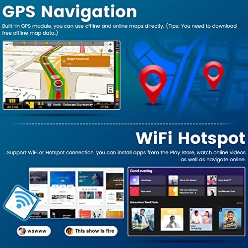 Roinvou 9 - es érintőképernyő Android Dupla Din CarPlay Autó Sztereó Android Automatikus Bluetooth autórádió Támogatja a GPS-WiFi Biztonsági