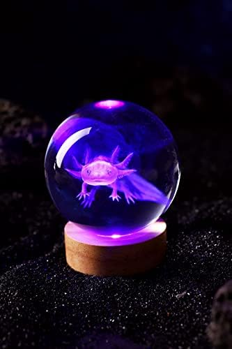 DIGFPWT 3.15 hüvelyk Axolotl kristálygömb Lámpa,3D K9 Kristály Labdát, Éjszakai Fény, Fa Alap,16 Színek Módosítása a Távirányító,Átlátszó