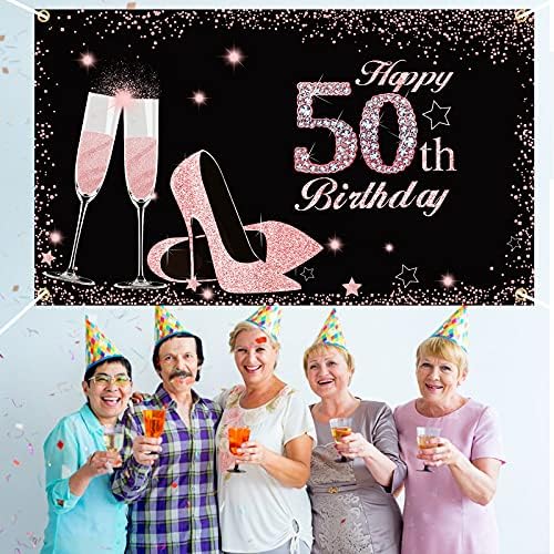 Excelloon Boldog 50-ik Születésnapját Banner Háttér Dekoráció Nők, Rose Gold Boldog 50 Éves Születésnapi Party Poszter Kellékek Fotó