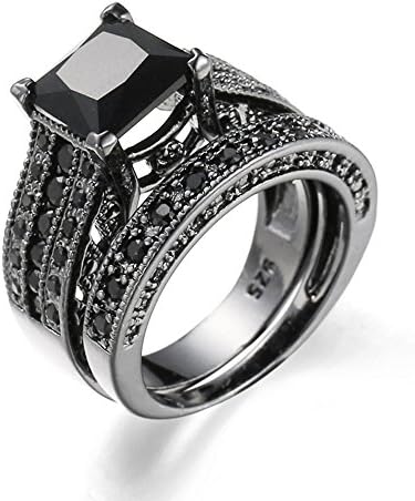 2 az 1-ben Női Klasszikus Fekete Gyémánt Gyűrűk Ujját Egyszerű, Aranyos Ezüst Vintage Eljegyzési Ékszert jegygyűrű, Gyűrű Készlet
