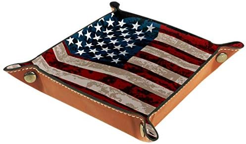 Amerikai Csíkos Zászló Praktikus Mikroszálas Bőr Tároló Tálca-Irodai Asztal Tálca Éjjeli Caddy Tároló Szervező a Tárca Kulcs Nézni,