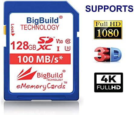 BigBuild Technológia 128GB Ultra Gyors U3 SDXC 100MB/s Memória Kártya Kompatibilis Sony Alpha A5000/A5100, A6000/A6100, A6400/A6500/A6600,