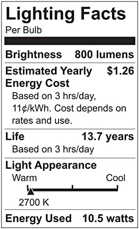A GE Lighting 14203 Energia-Smart LED-11 w-os, 800-Lumen 19 Izzó Közepes Bázis, Puha, Fehér, 1-Csomag