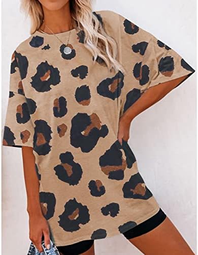 3X Pólók Női Leopárd mintás Laza Póló Női Kötött Sleeve Laza Felső Nők 60-as években a Blúzok