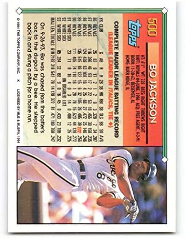 1994 Topps 500 Bo Jackson NM-MT Chicago White Sox Baseball