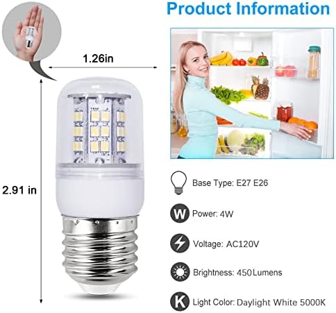 Angyues Hűtő LED Izzók 4W 40W Egyenértékű 120V E26 Közepes Alap Kompakt Kukorica Lámpa Hűtőszekrény Fagyasztó Készülék Izzó Napfény