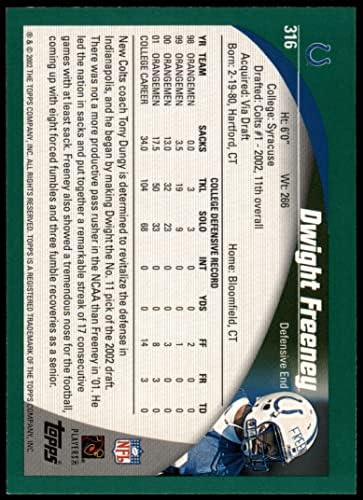 2002 Topps 316 Dwight Freeney Indianapolis Colts (Foci Kártya) NM/MT Colts-Syracuse